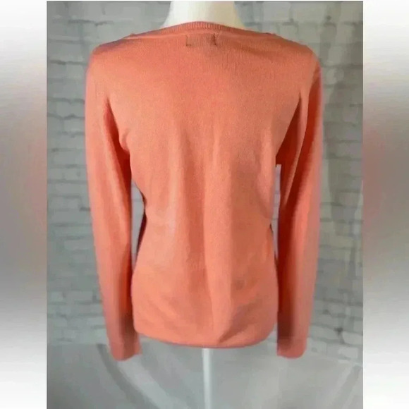 Basic Editions Women's V Neck Beaded Orange Melon Fine Knit Sweater Size M - Picture 5 of 13